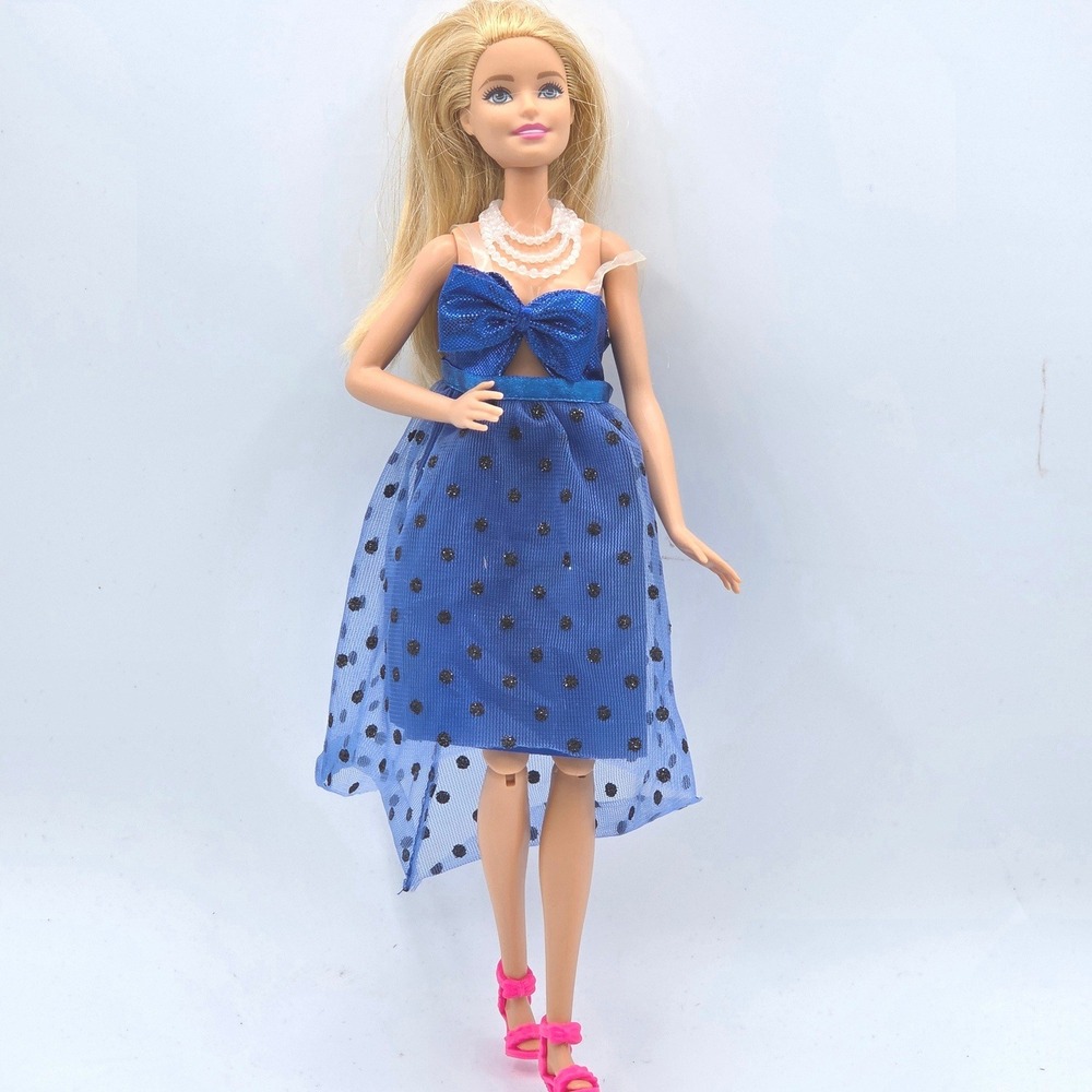 Barbie Mattel Blonde Muse Model‎ Overlay Blue Dress